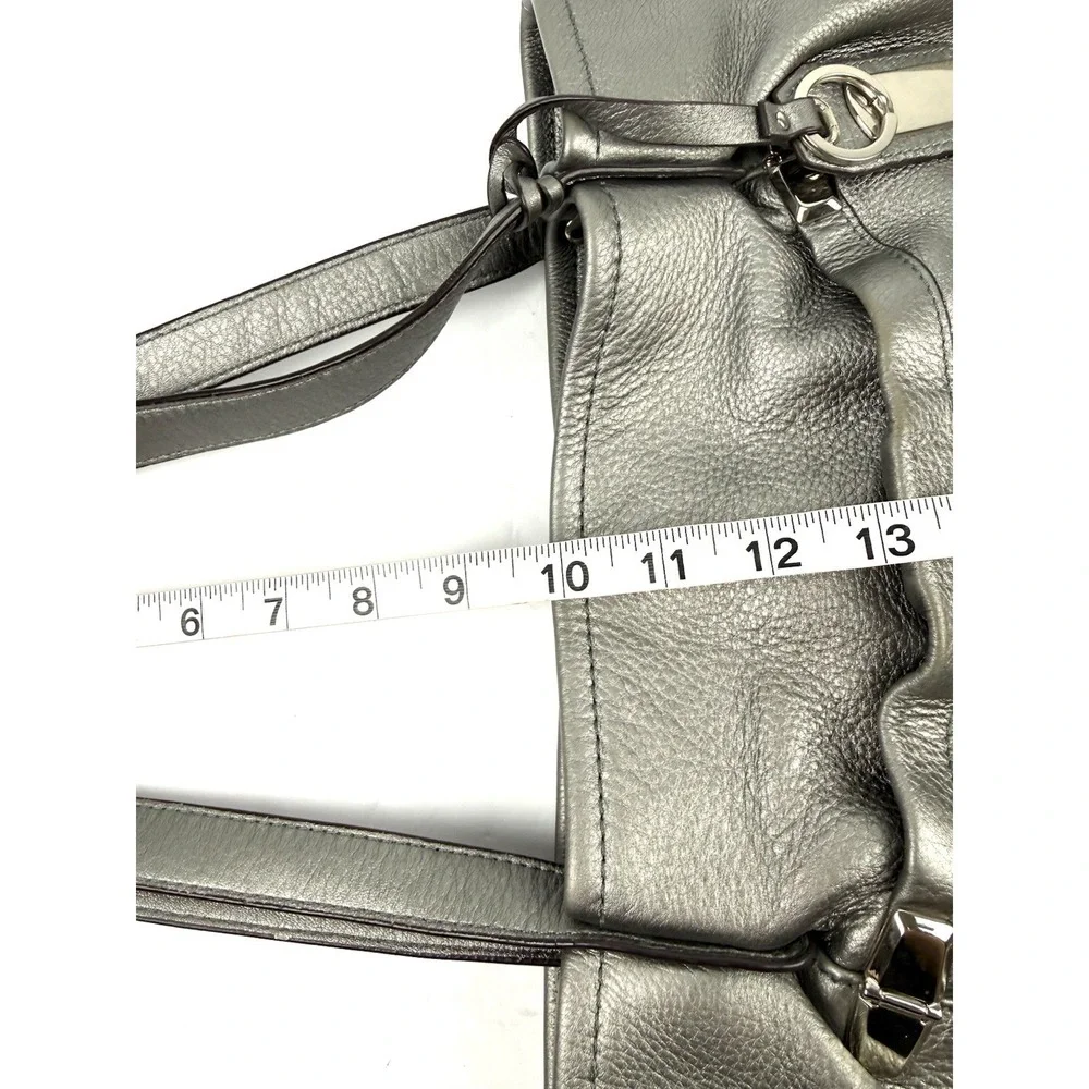 B Makowsky Hobo Handbag Metallic Silver Leather Tasseled Boho Chic Everyday Bag